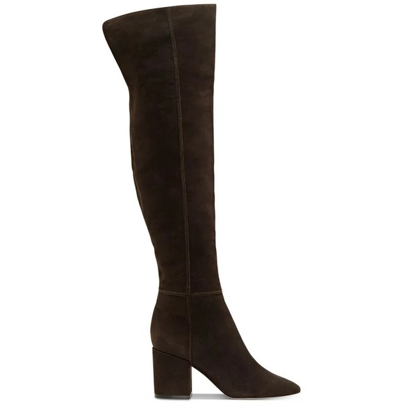 Jessica Simpson Pumella Chocolate Leather Pointed Block Heel Over The Knee Boots - Picture 2 of 4